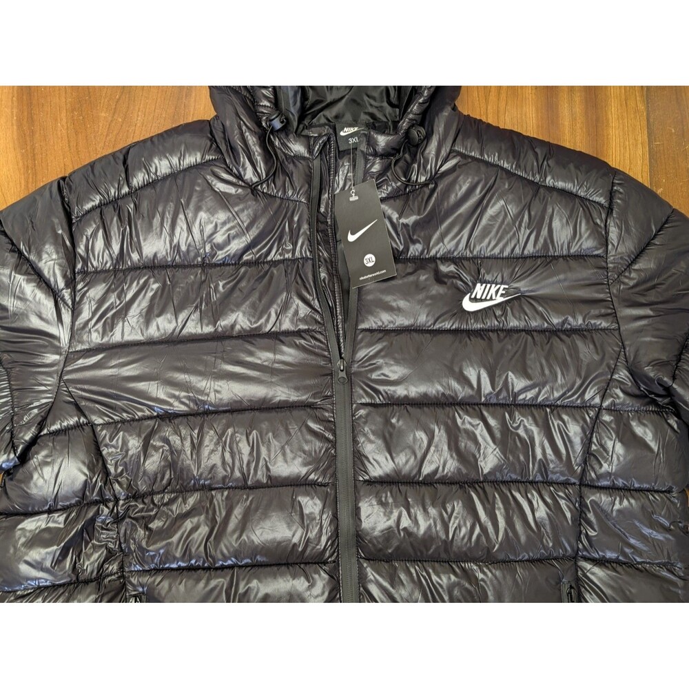 NEW Nike Quilted Puffer Jacket Men’s 3XL Black Hooded Full Zip 3X - Picture 4 of 16